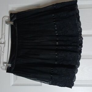 Forever 21 Pleated Black Lace Mini Skirt Fairy Goth Coquette Grunge Sexy Size L